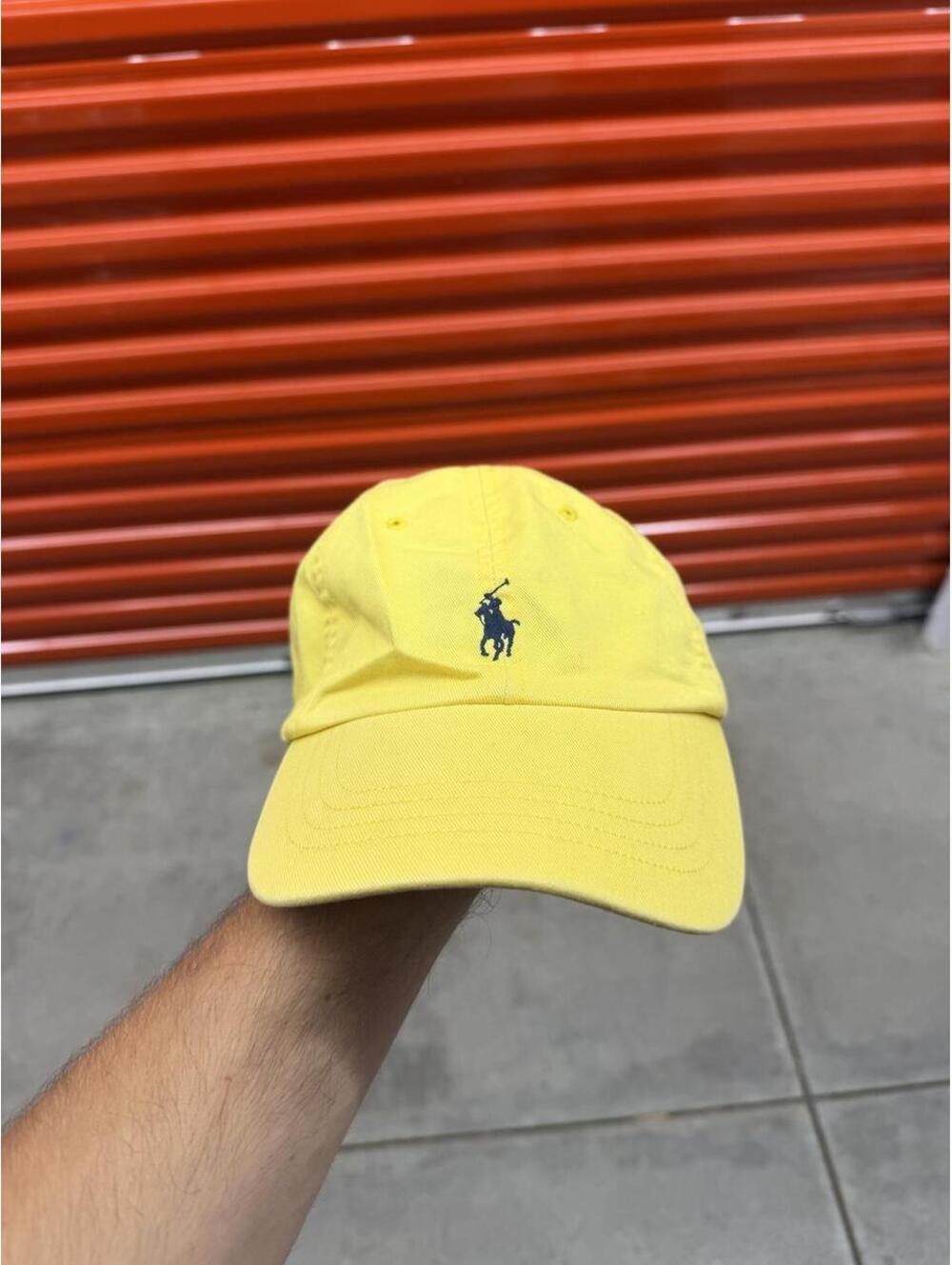 vintage polo ralph lauren yellow and navy strapback hat